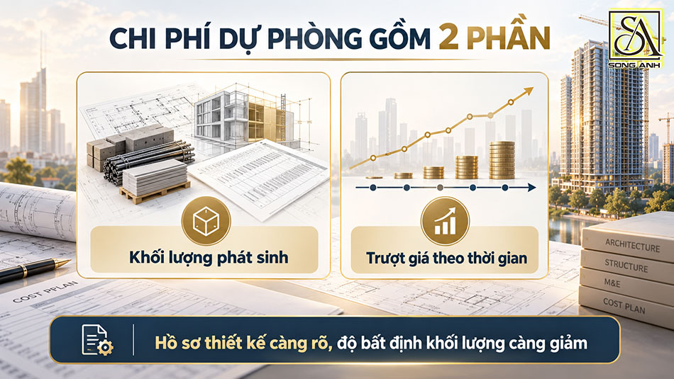 Hai phần chi phí dự phòng gồm khối lượng phát sinh và trượt giá